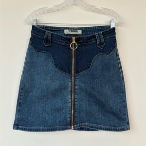 Western Denim Mini Skirt with Gold Accent